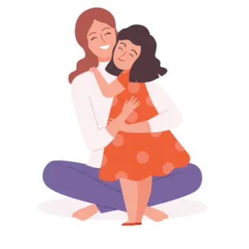 Cartoon of woman and child hugging